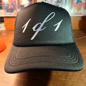 1 of 1 Trucker Hat Black Silver Script Sports Card Inspired Mesh Snapback Cap